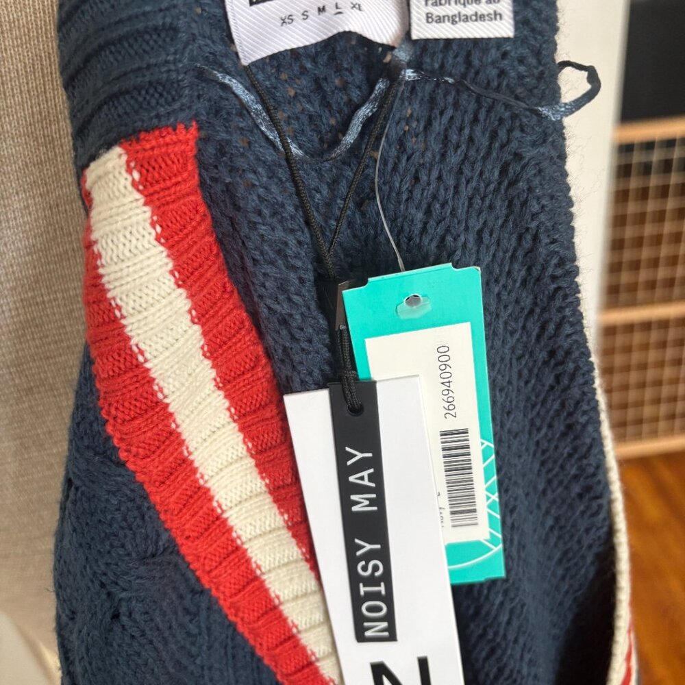 Noisy May Sweater Dress Drop Shoulder Tennis Colorblock Cable Knit Womens L Blue - Picture 4 of 5